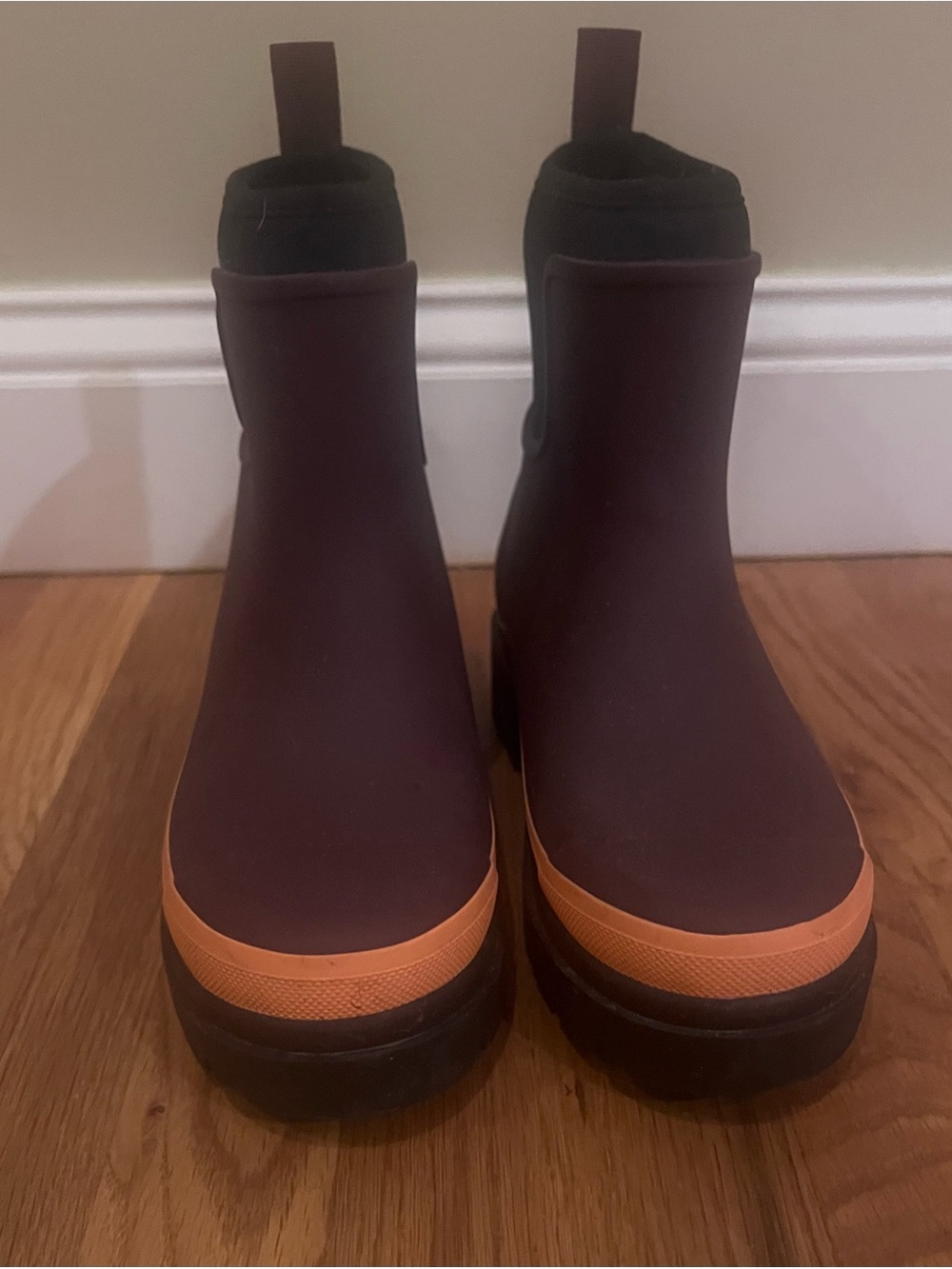 Merry People Tully Winter Rain Boots - Deep Burgundy with Orange Trim